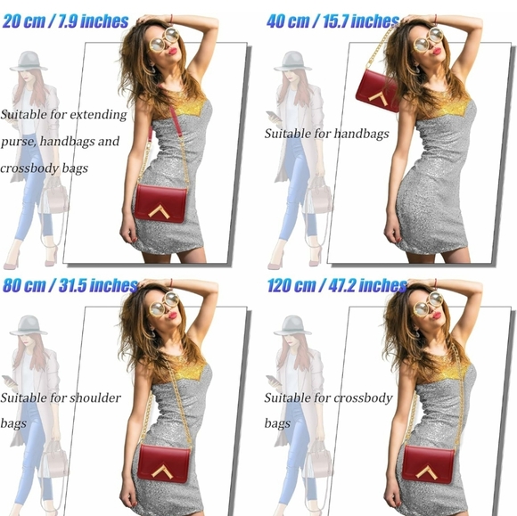 4 Different Sizes Flat Purse Chain Iron Bag Link Chains Shoulder Straps Chains w - Picture 3 of 6